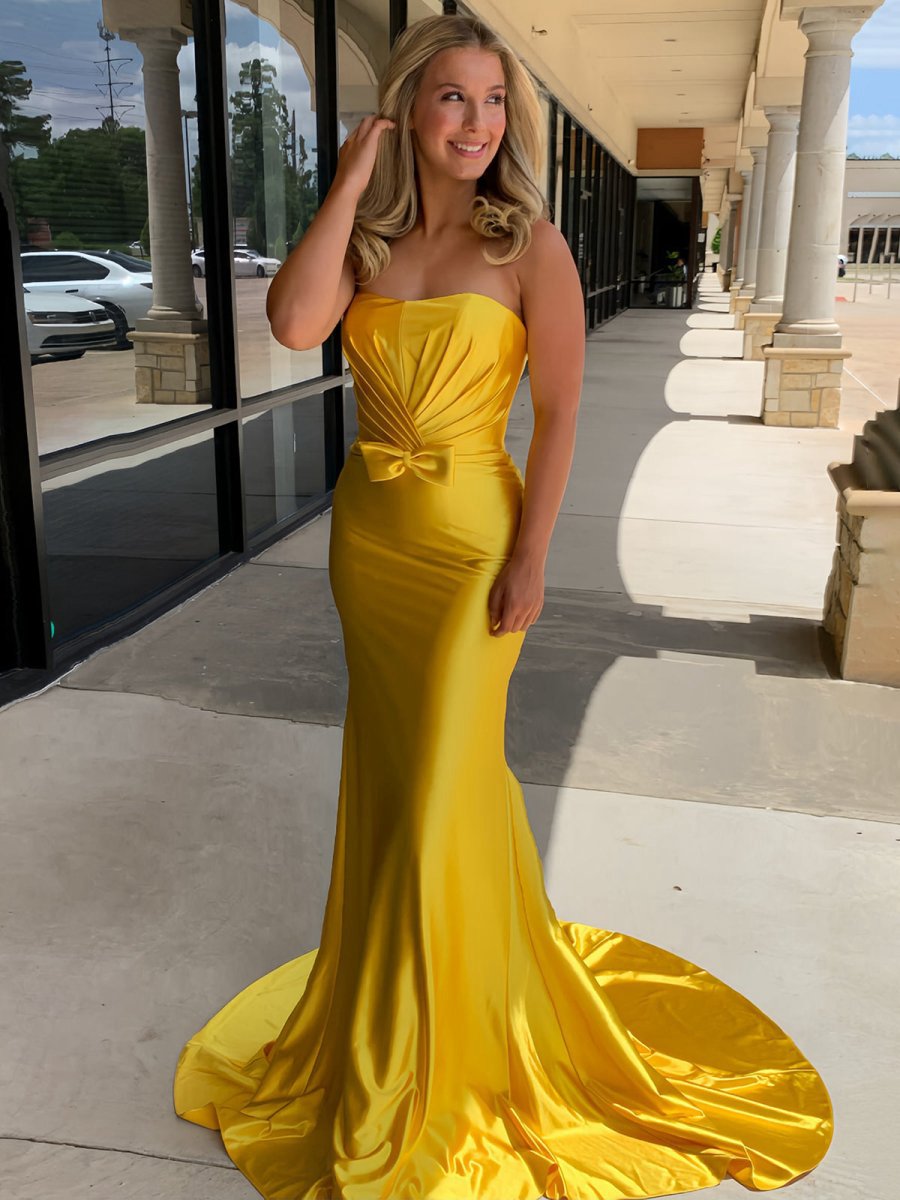 Strapless Bow Mermaid Long Prom Dresses