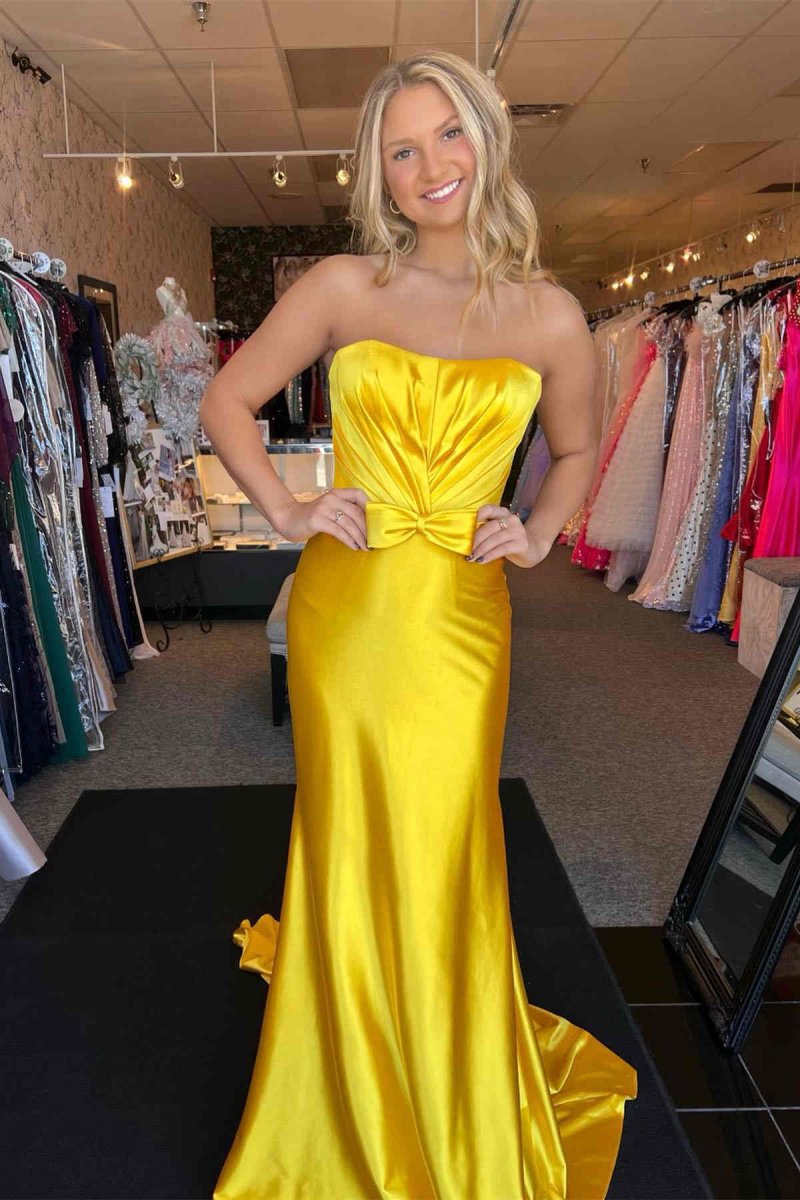 Strapless Bow Mermaid Long Prom Dresses