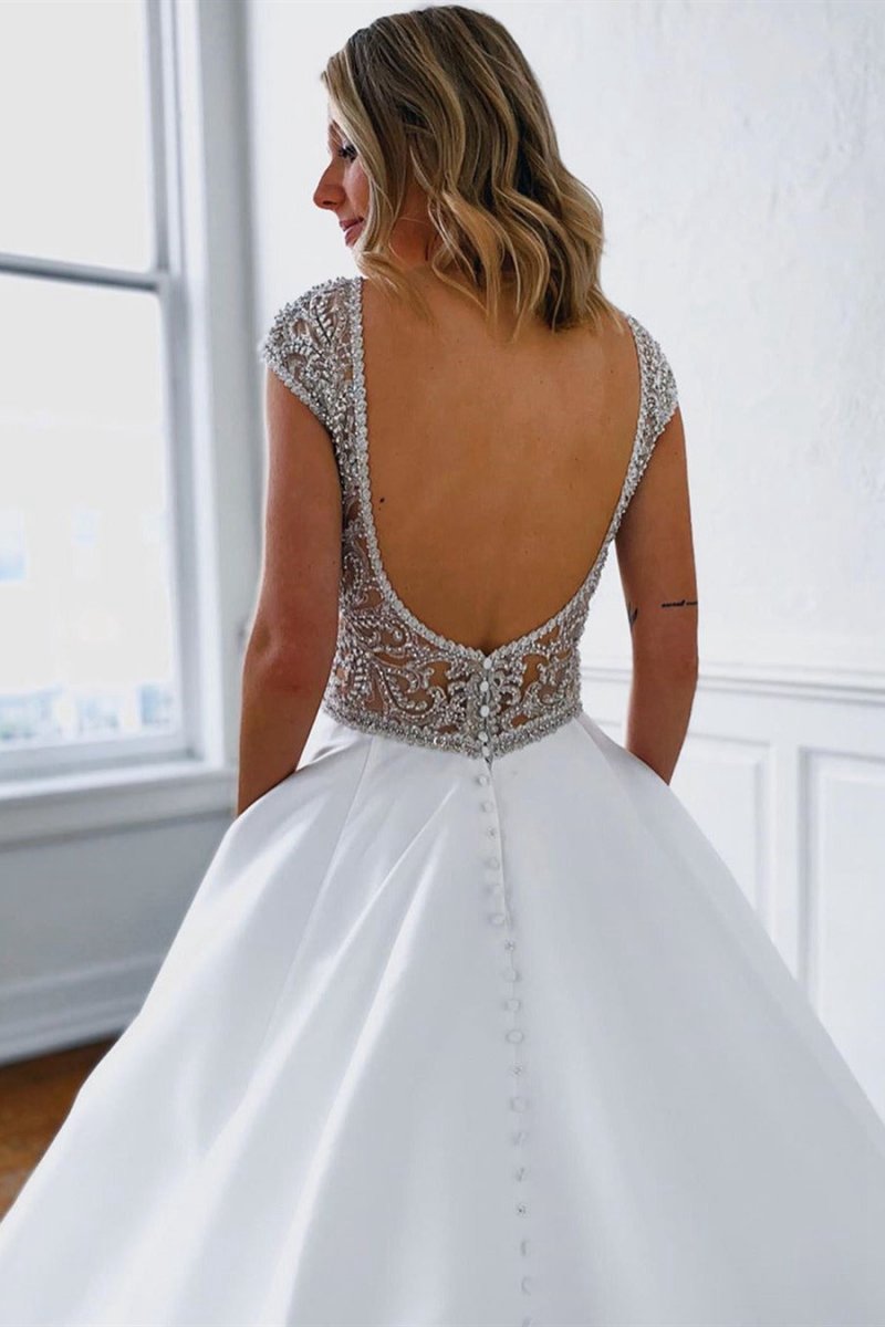 A-line V-Neck Long Wedding Dresses with Beads