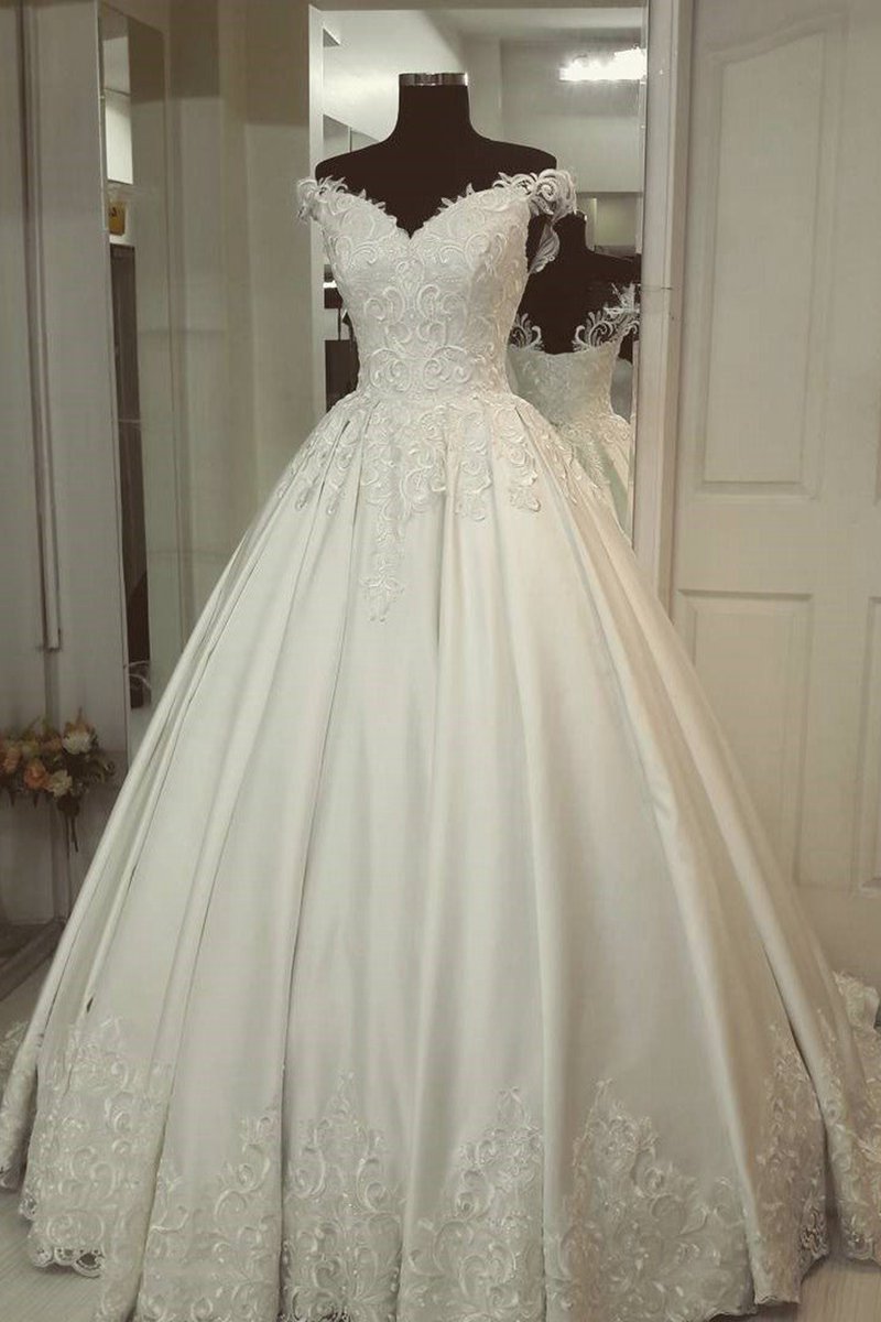 A-line Off-the-Shoulder Wedding Gown with Appliques