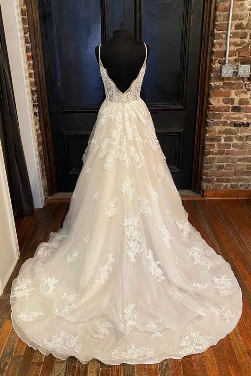 A-line Straps Long Wedding Dresses with Appliques