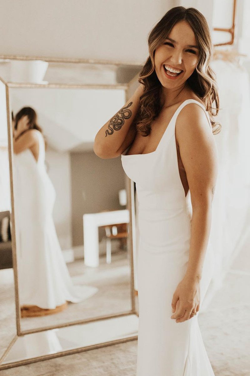 Long Square Neck Mermaid Wedding Dresses