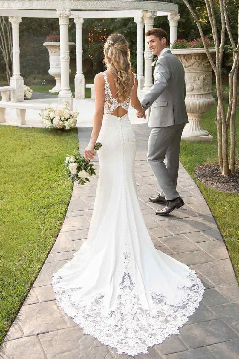 Lace Straps Sweep Train Mermaid Wedding Dresses