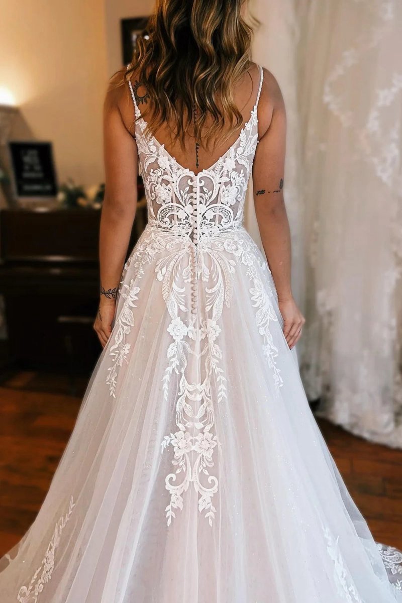 A-line Off the Shoulder Wedding Dresses with Appliques And Slit