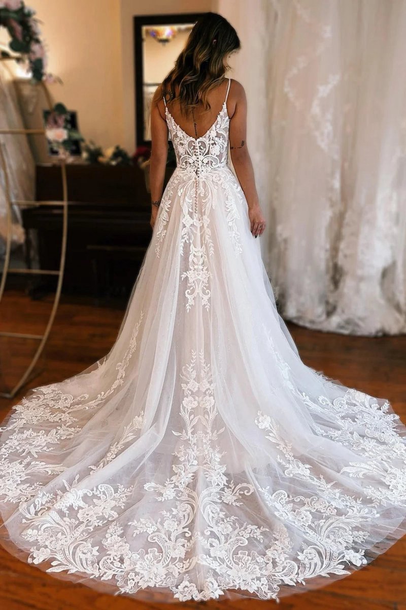 A-line Off the Shoulder Wedding Dresses with Appliques And Slit