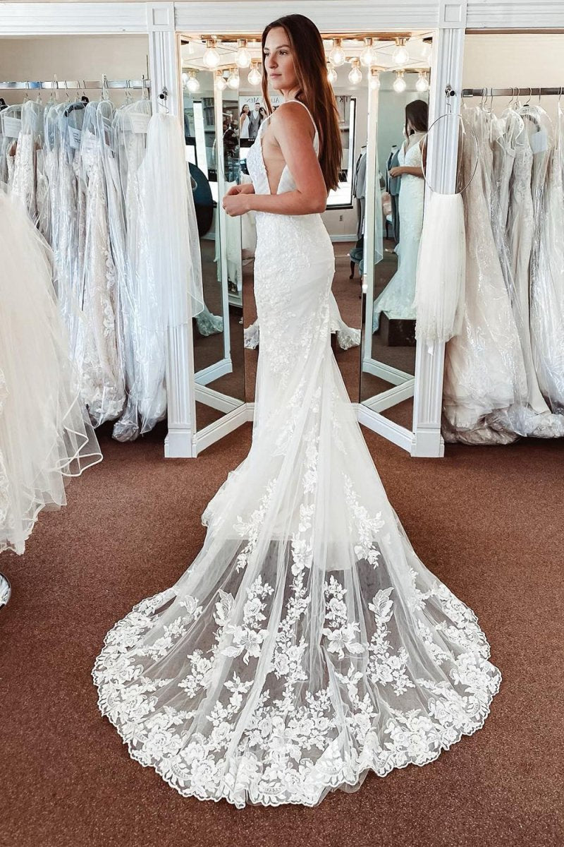 Lace Mermaid Backless Long Wedding Dresses