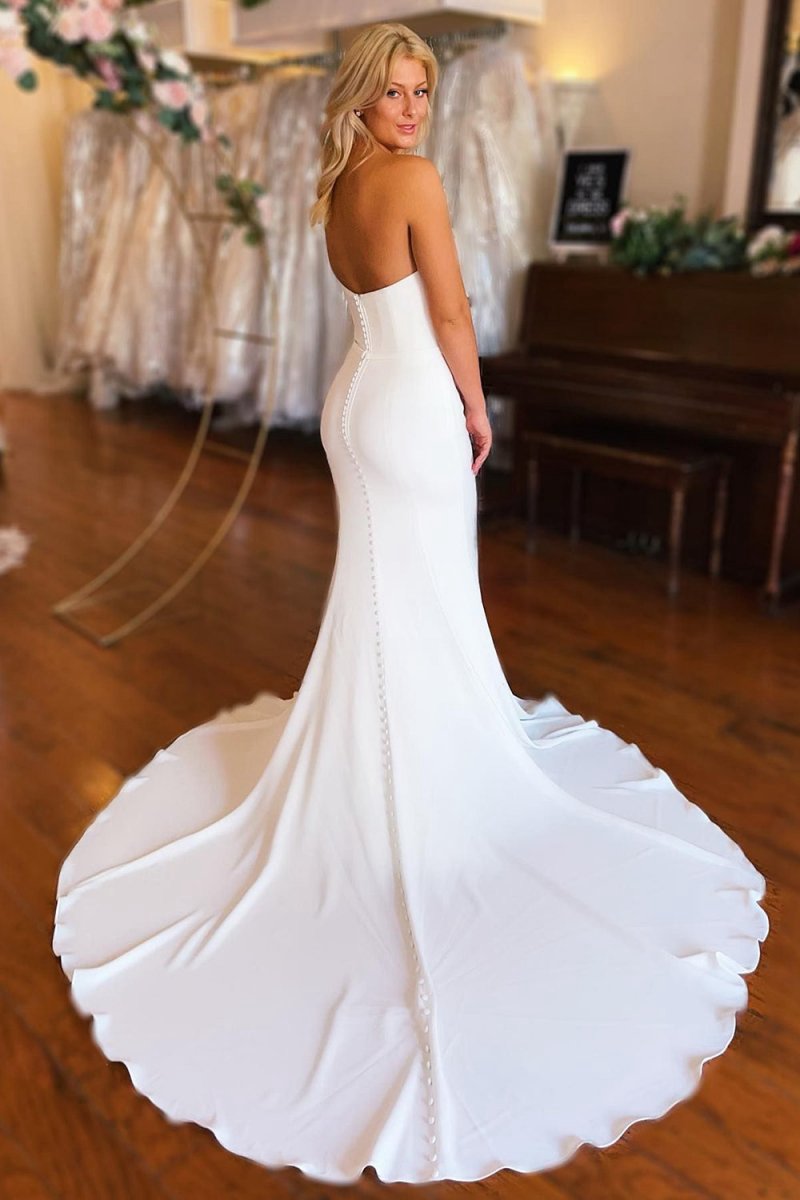Simple Boho Mermaid Satin Long Sleeveless Wedding Dresses