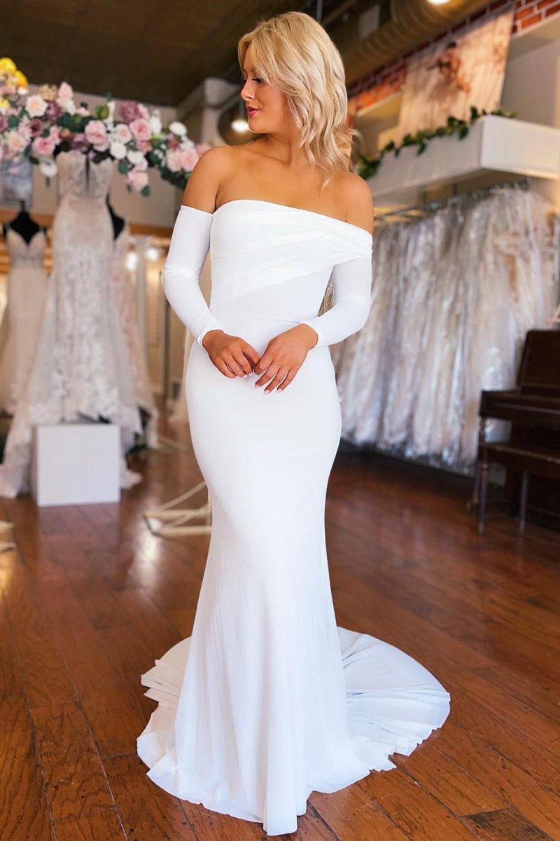 Simple Boho Mermaid Long Wedding Dresses with Sleeves