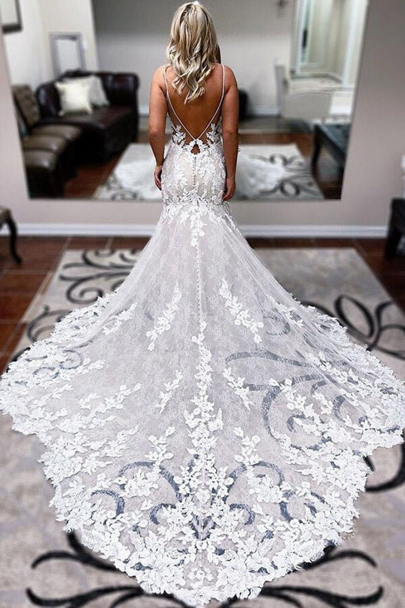 Lace Mermaid Backless Long Wedding Dresses