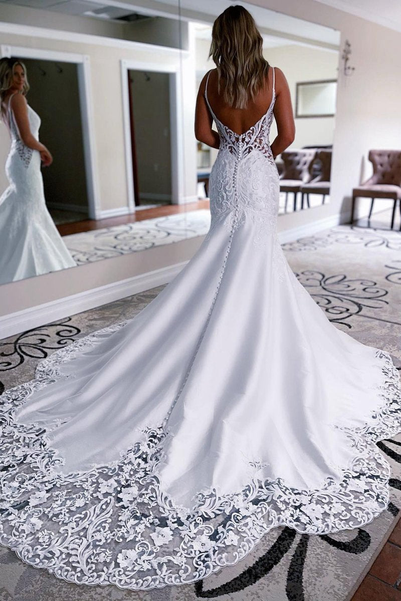 Mermaid Long Satin Wedding Dresses with Appliqued