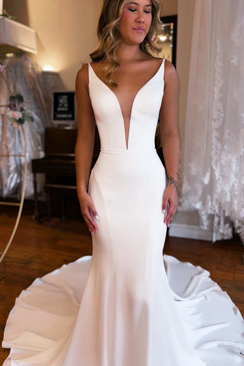 Simple Mermaid Backless Boho Wedding Dresses