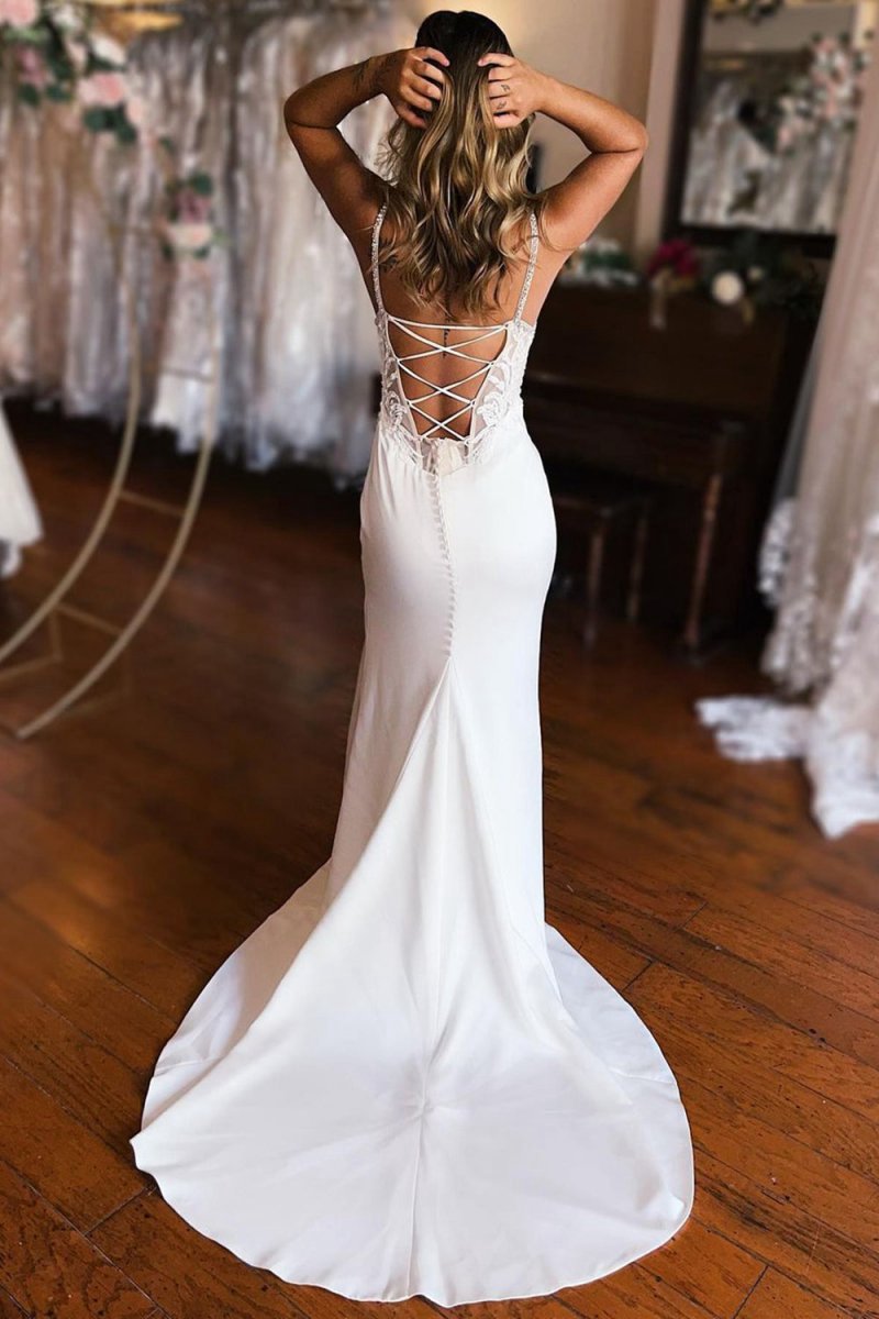 Sheath Lace-Up Back Wedding Dresses with Slit