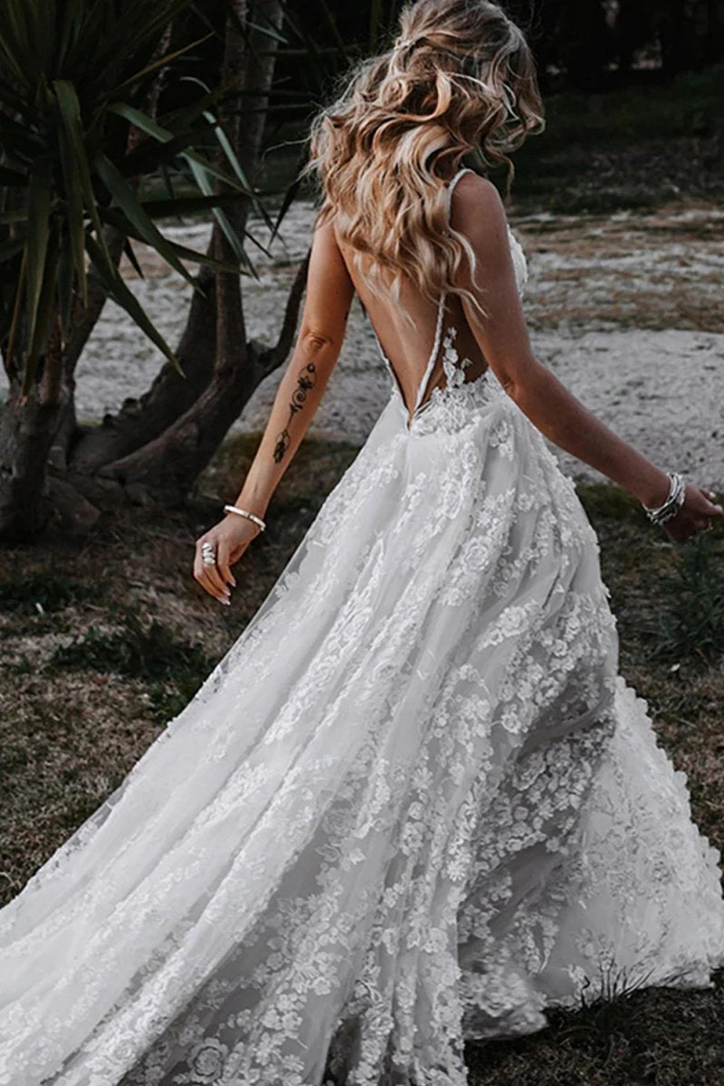 Boho A-line Lace Wedding Dresses with Appliques