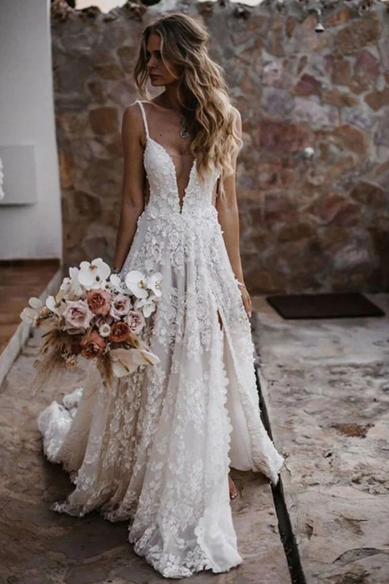 Boho A-line Lace Wedding Dresses with Appliques