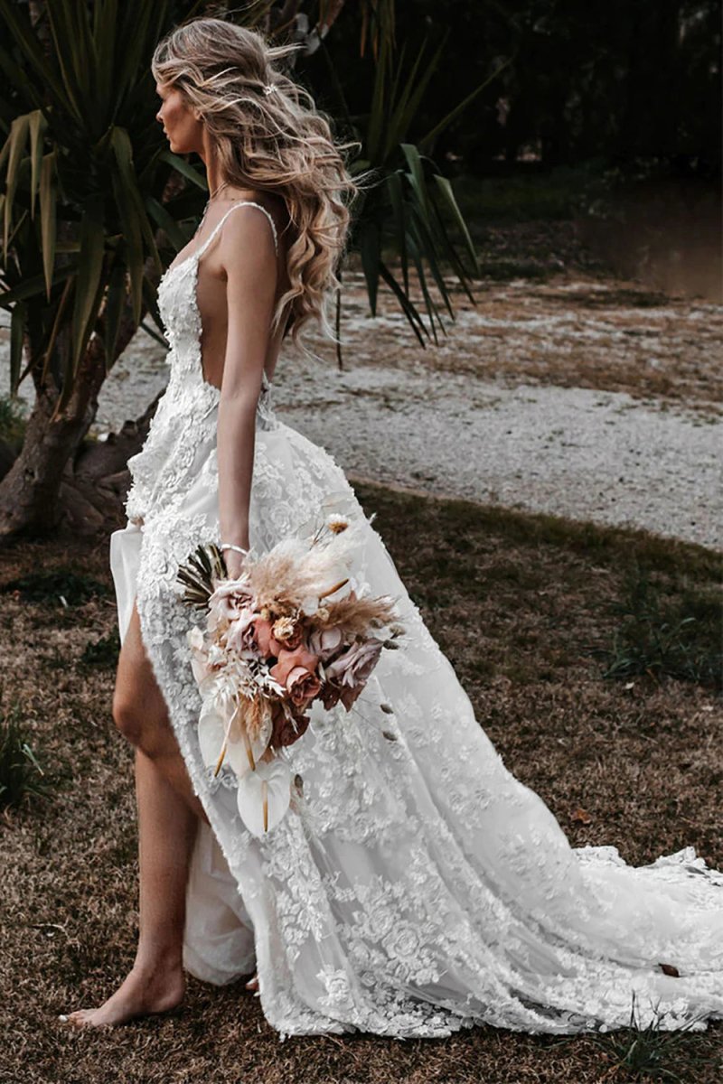 Boho A-line Lace Wedding Dresses with Appliques