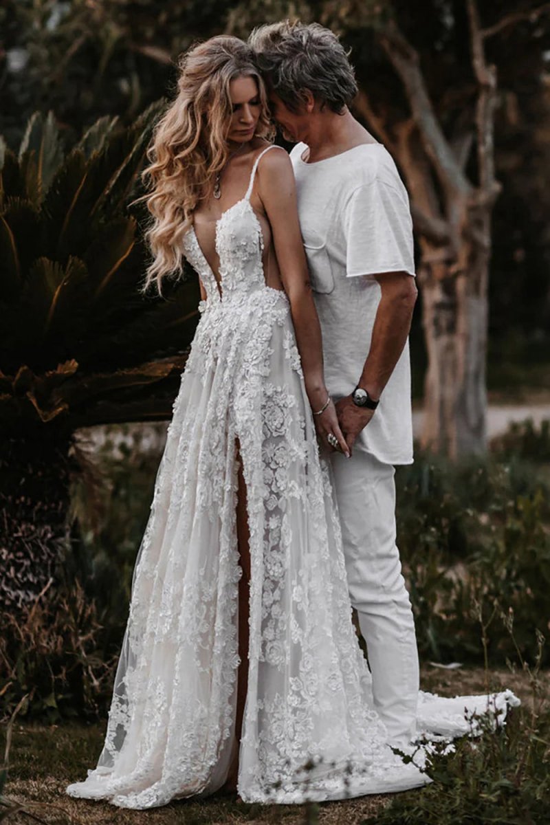 Boho A-line Lace Wedding Dresses with Appliques