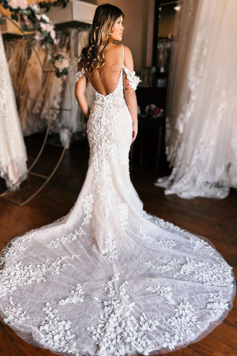 Off the Shoulder Mermaid Wedding Dresses with Train