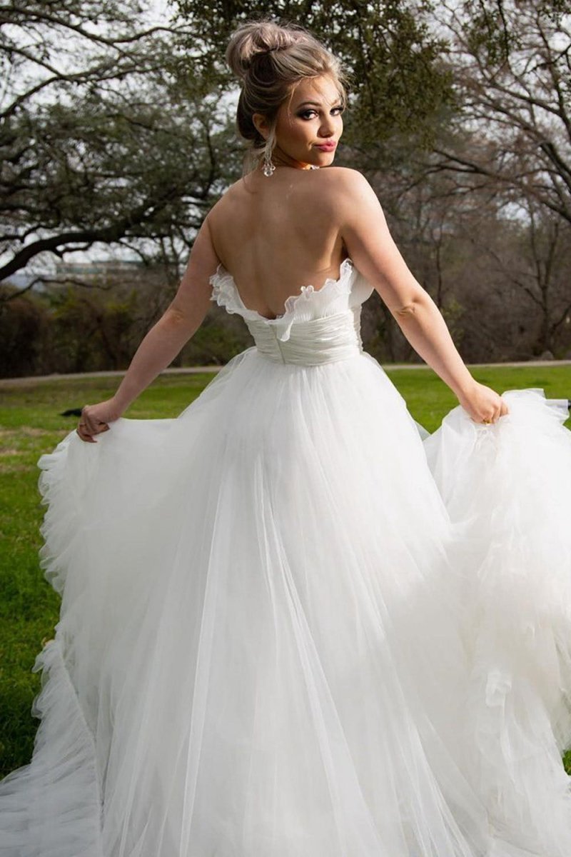 A-line Strapless Tulle Wedding Dresses