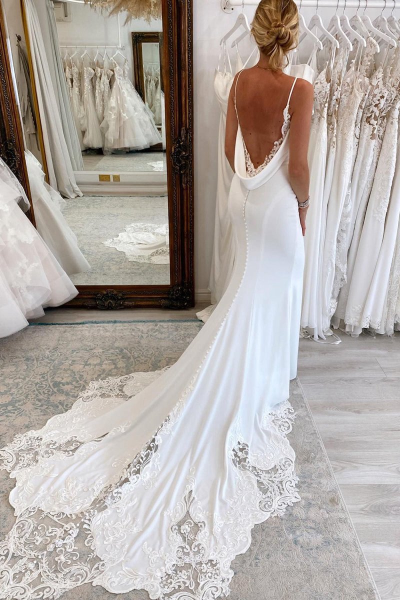 Spaghetti Straps Long Mermaid Boho Wedding Dresses with Lace