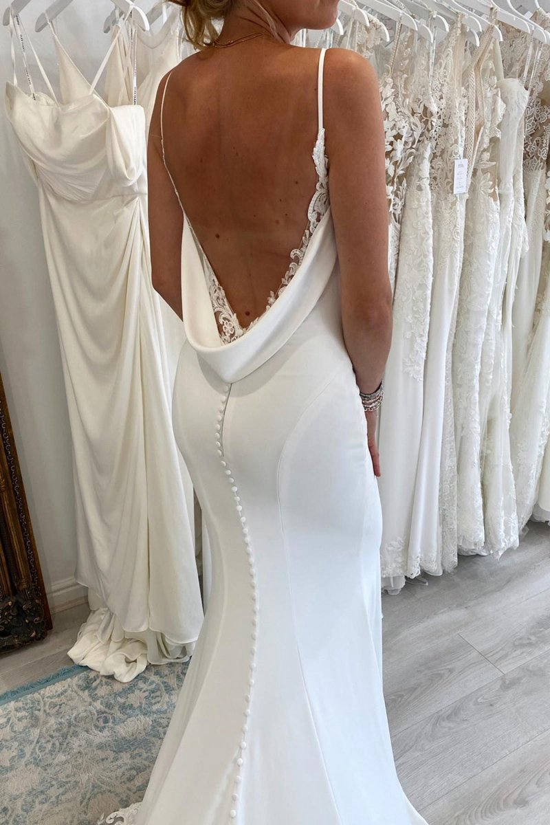 Spaghetti Straps Long Mermaid Boho Wedding Dresses with Lace