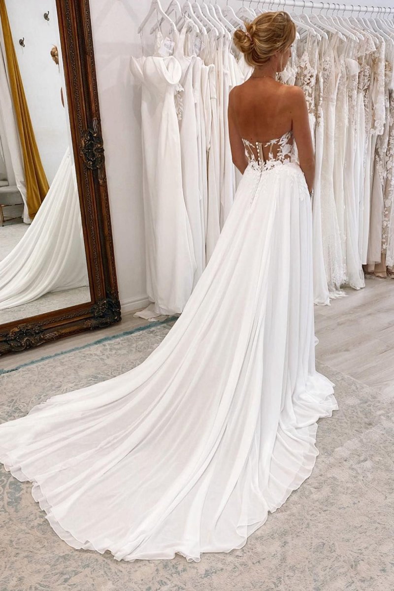 Sweetheart Long Lace Boho Wedding Dresses with Slit