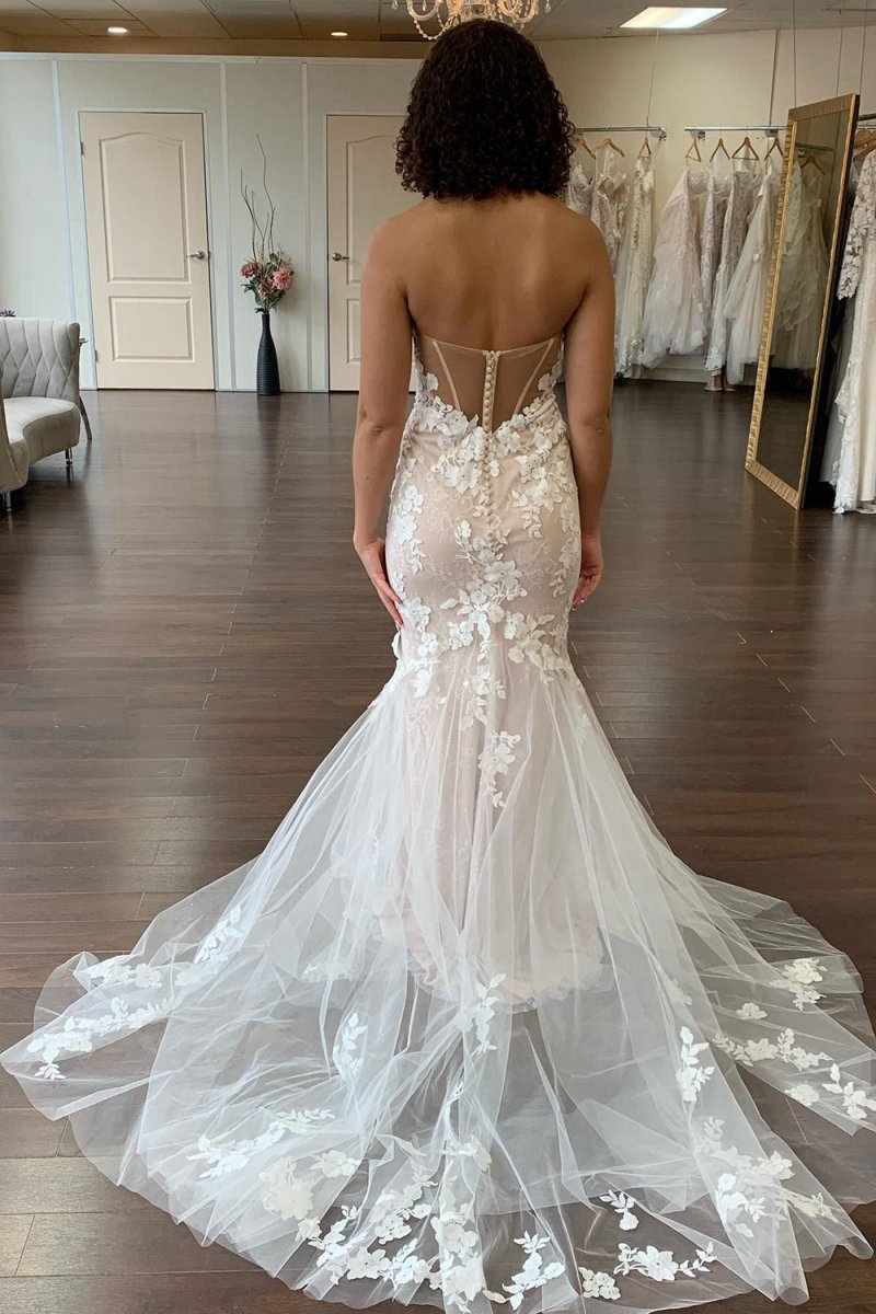 Mermaid Sweetheart Long Wedding Dresses with Lace