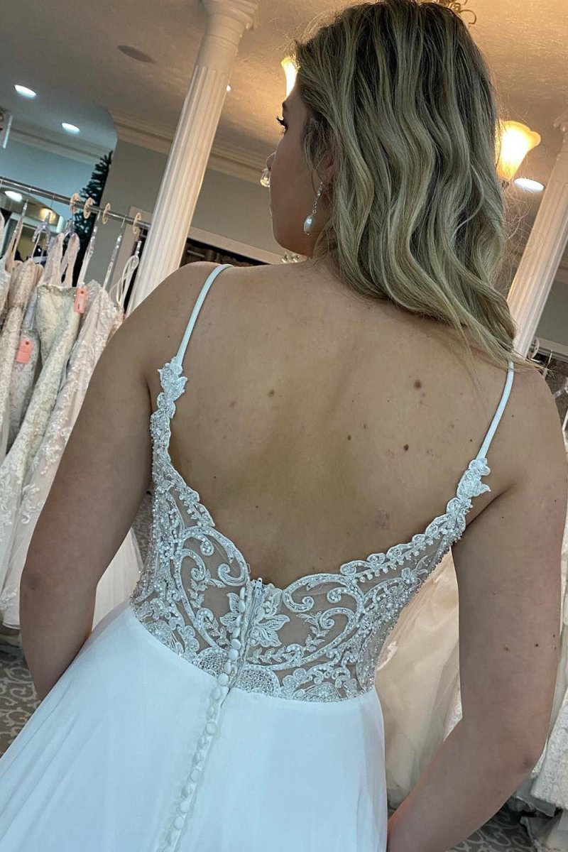 A-line Spaghetti Straps Long Wedding Dresses with Beading
