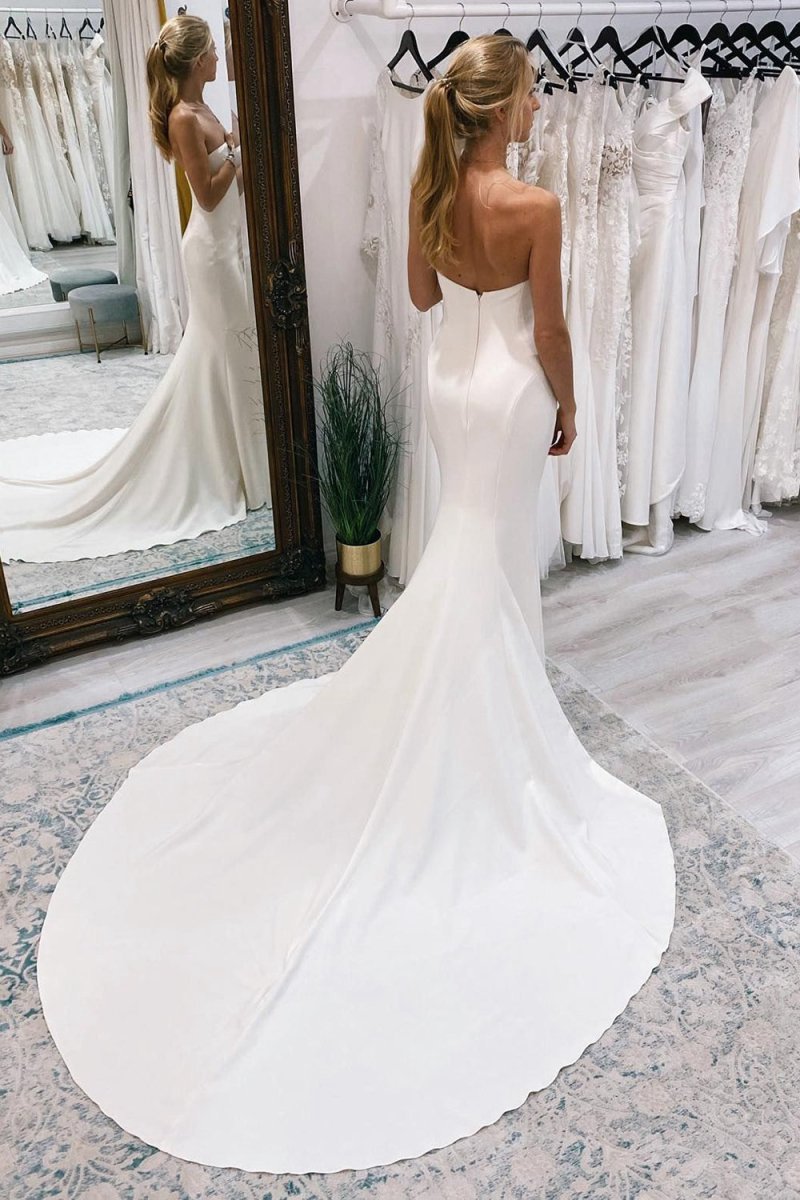 Simple Sweep Train Boho Long Mermaid Wedding Dresses