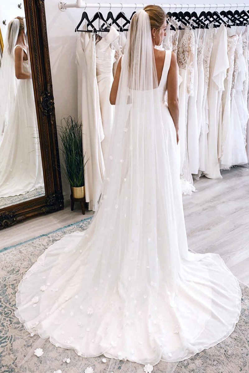 Simple Square Neck Boho Long Chiffon Wedding Dresses