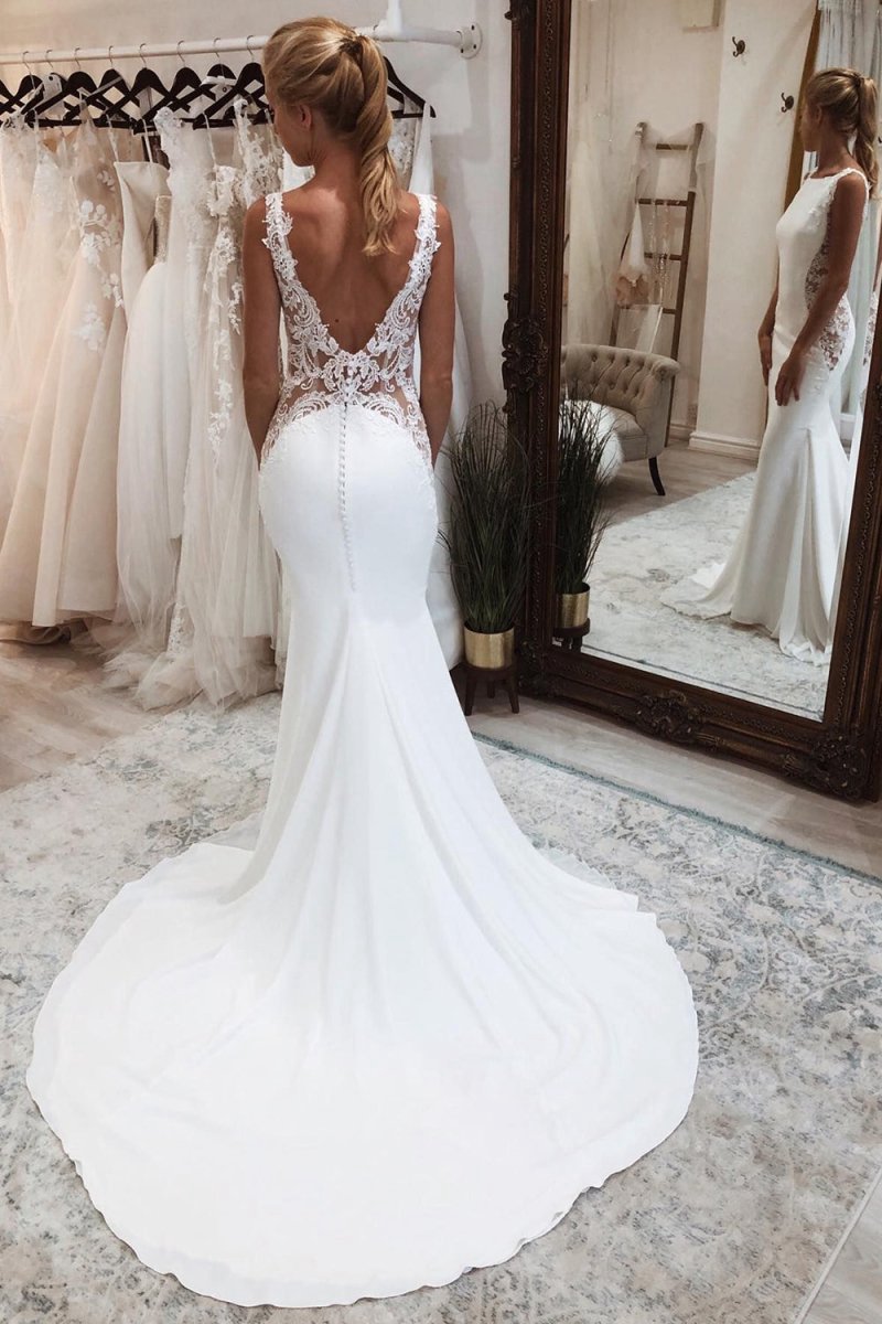 Long Mermaid Boho Wedding Dresses with Appliqued