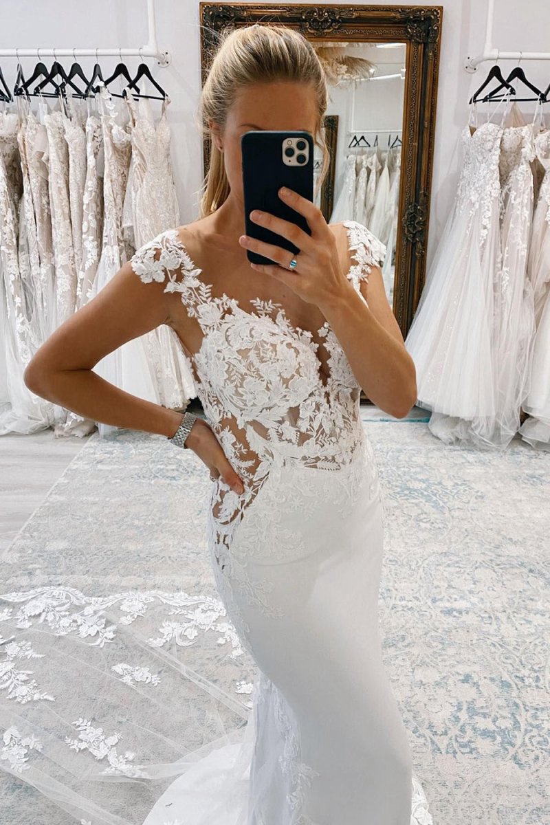 Mermaid Deep V-Neck Backless Long Wedding Dresses with Lace