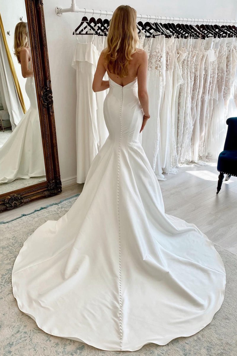 Strapless Satin Long Mermaid Wedding Dresses