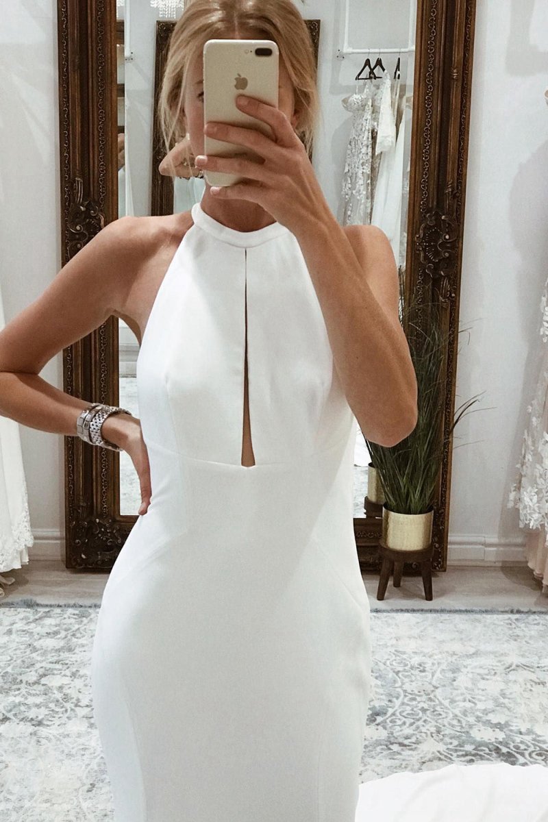 Simple Halter Open Back Long Wedding Dresses