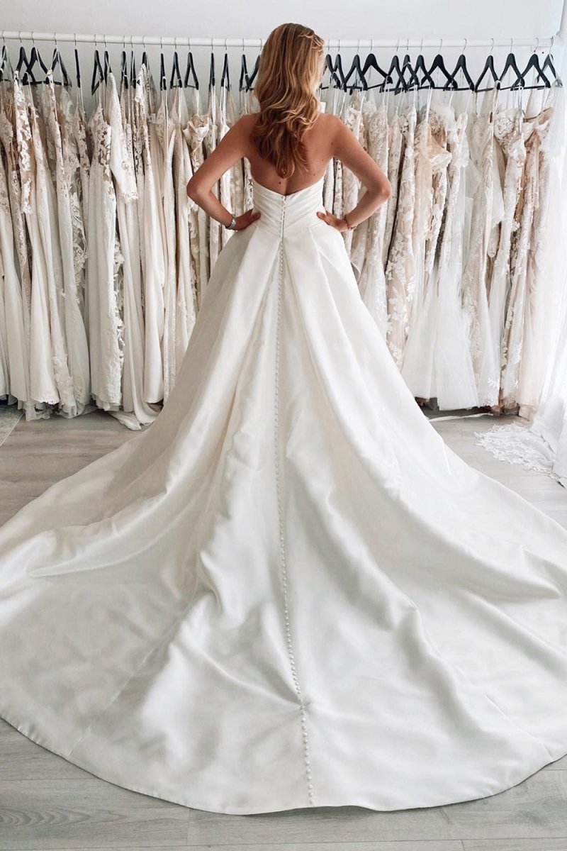 Satin Long A-line Wedding Dresses with Slit