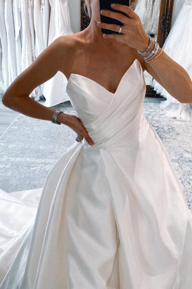 Satin Long A-line Wedding Dresses with Slit
