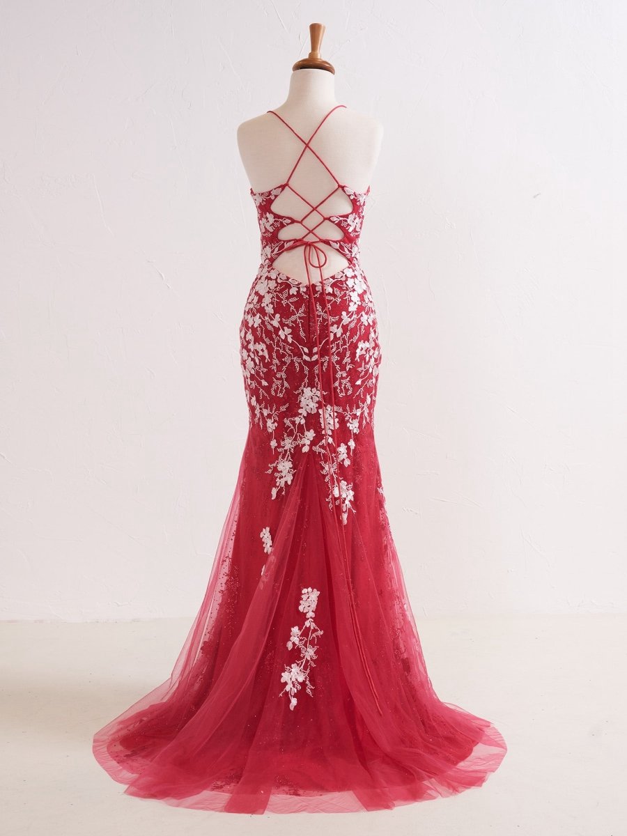 Mermaid V Neck Long Prom Dresses with Appliques Beading
