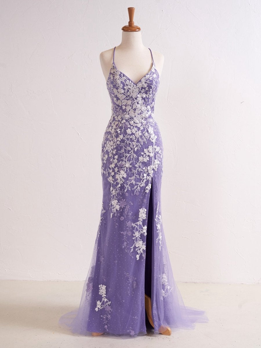 Mermaid V Neck Long Prom Dresses with Appliques Beading