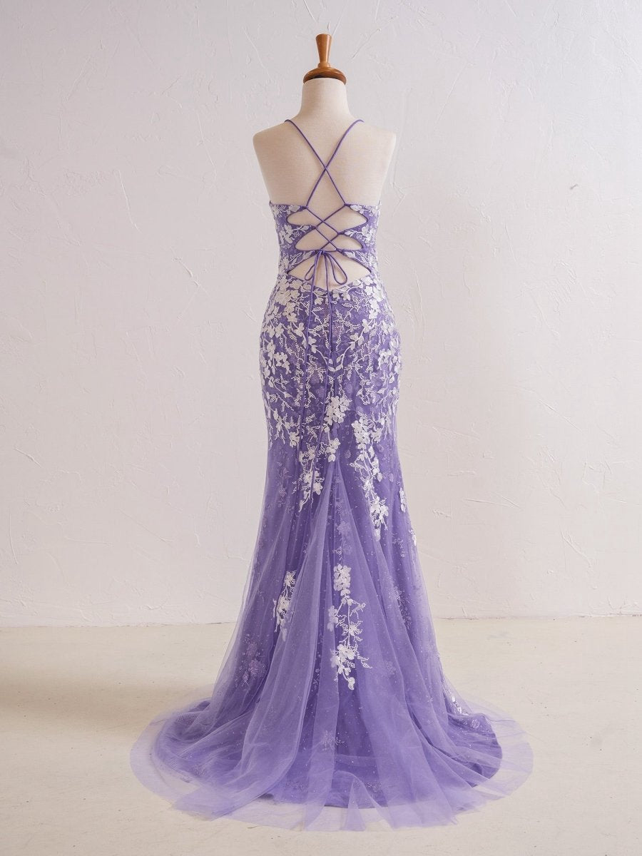 Mermaid V Neck Long Prom Dresses with Appliques Beading