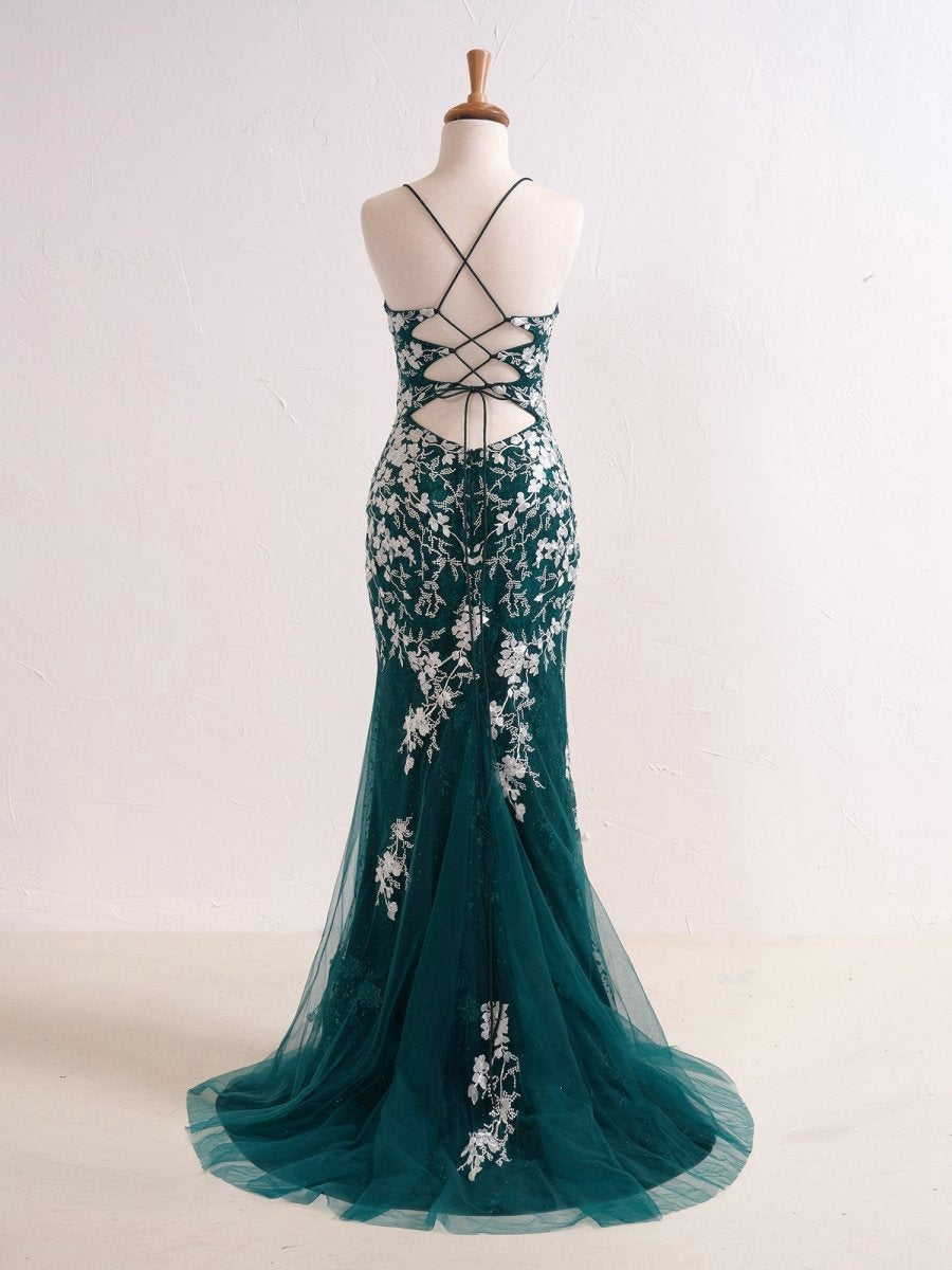 Mermaid V Neck Long Prom Dresses with Appliques Beading