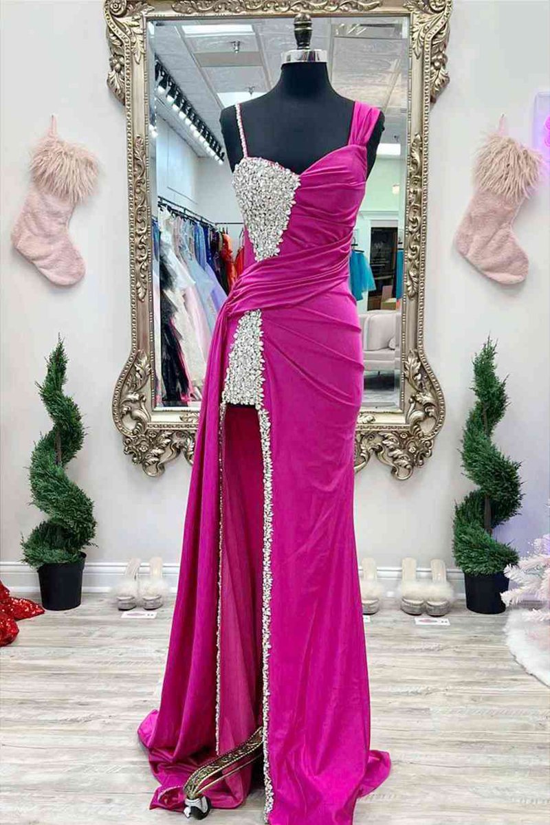 Chic Asymmertrical Beaded Long Porm Dresses