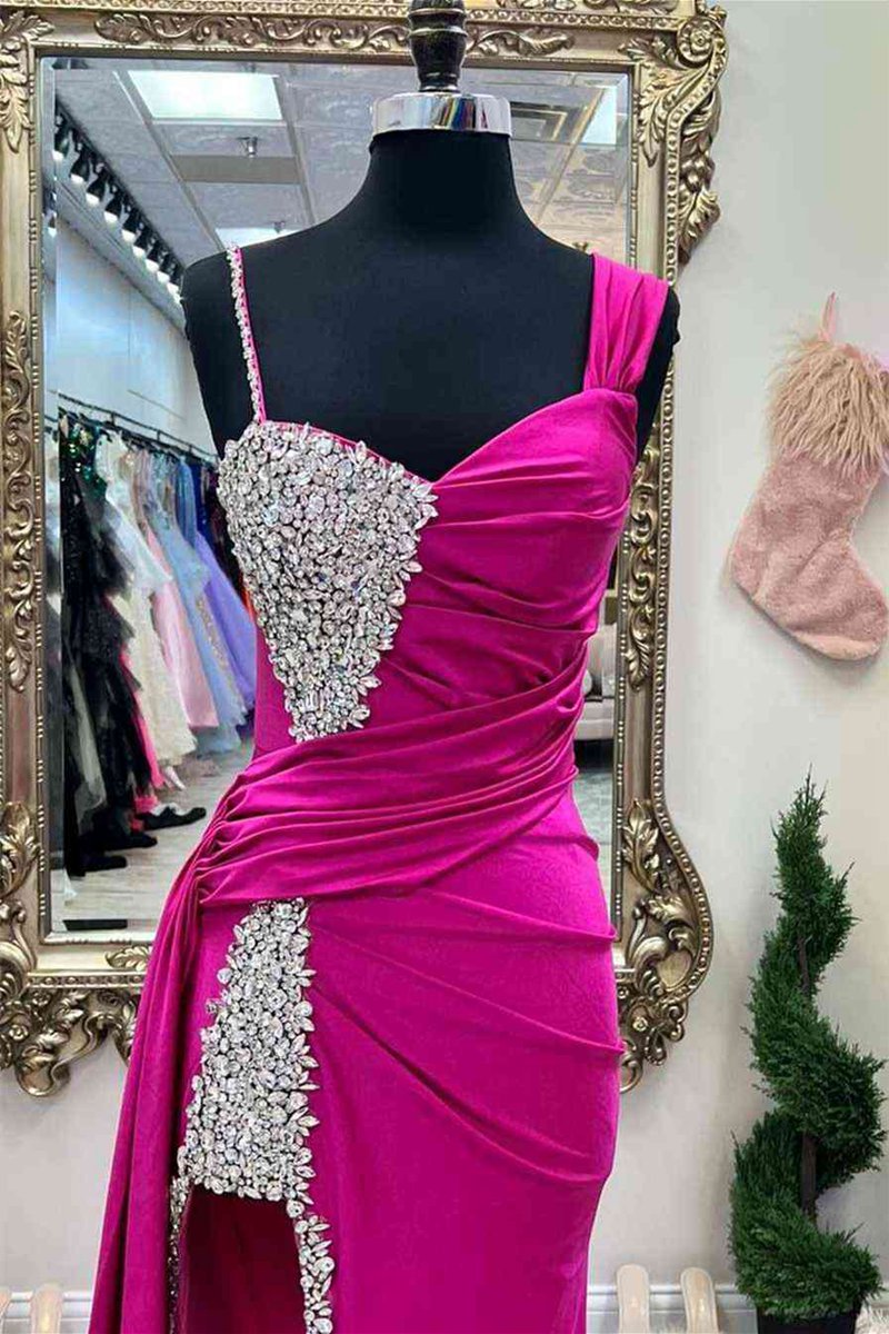 Chic Asymmertrical Beaded Long Porm Dresses