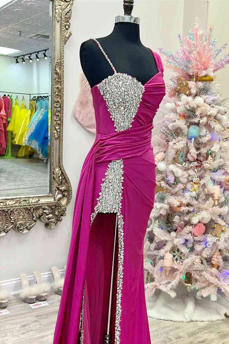 Chic Asymmertrical Beaded Long Porm Dresses