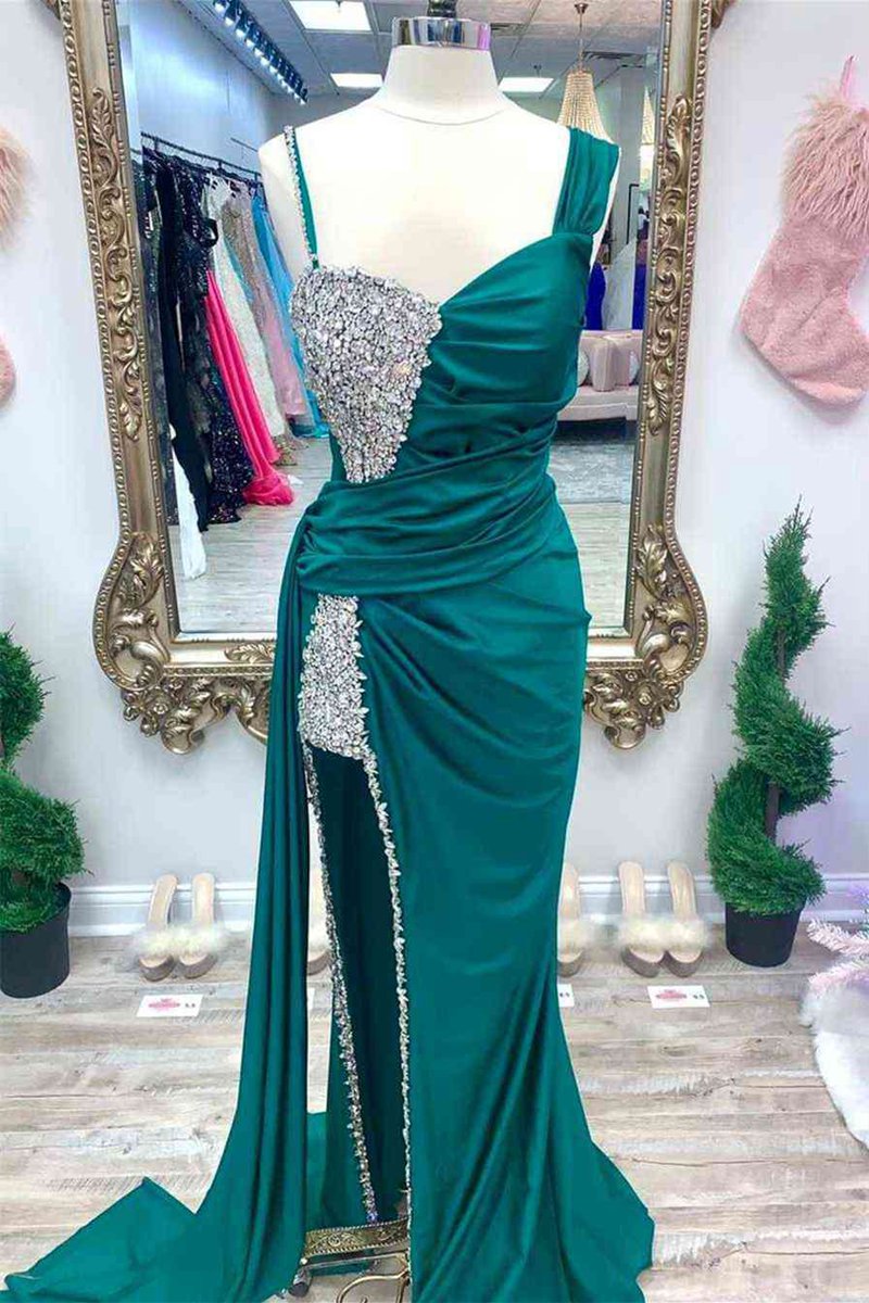 Chic Asymmertrical Beaded Long Porm Dresses