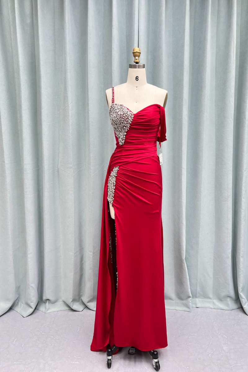 Chic Asymmertrical Beaded Long Porm Dresses