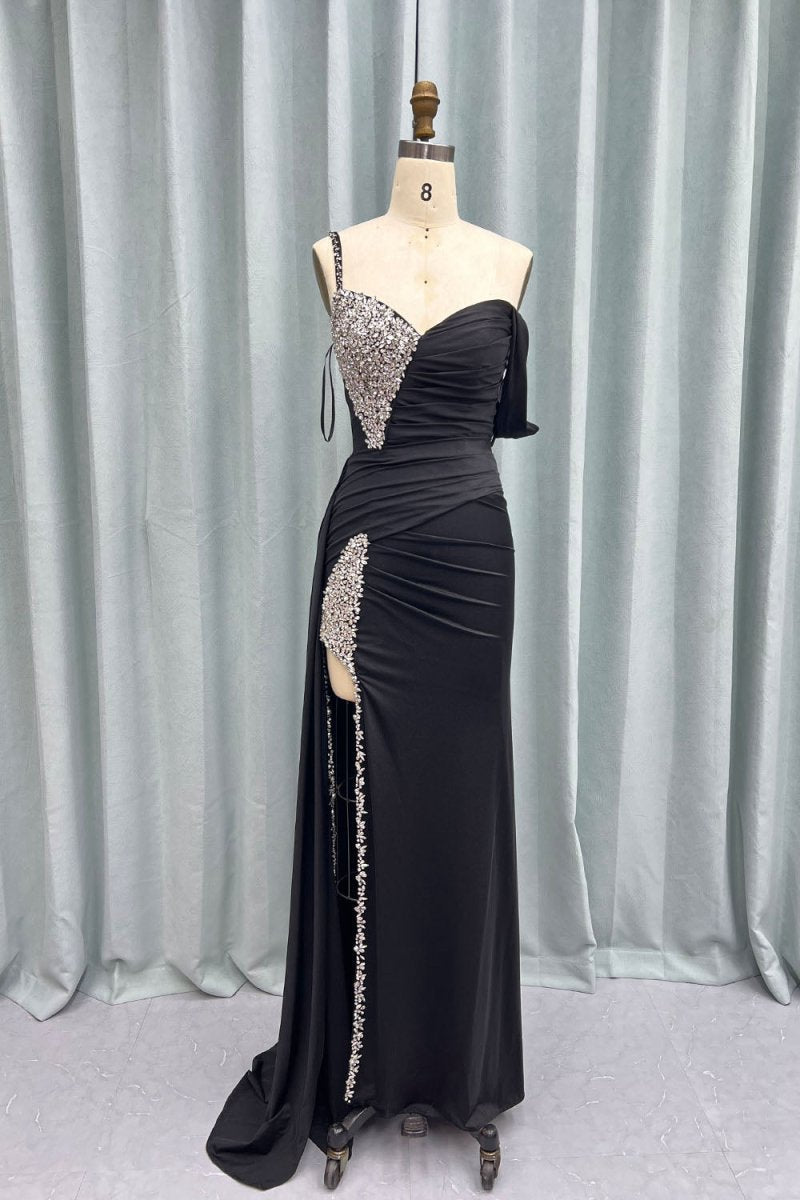 Chic Asymmertrical Beaded Long Porm Dresses