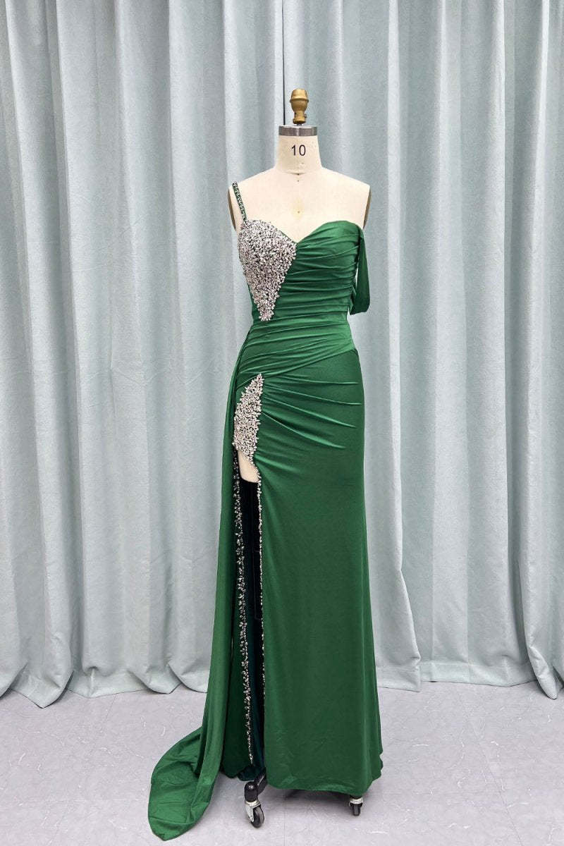 Chic Asymmertrical Beaded Long Porm Dresses