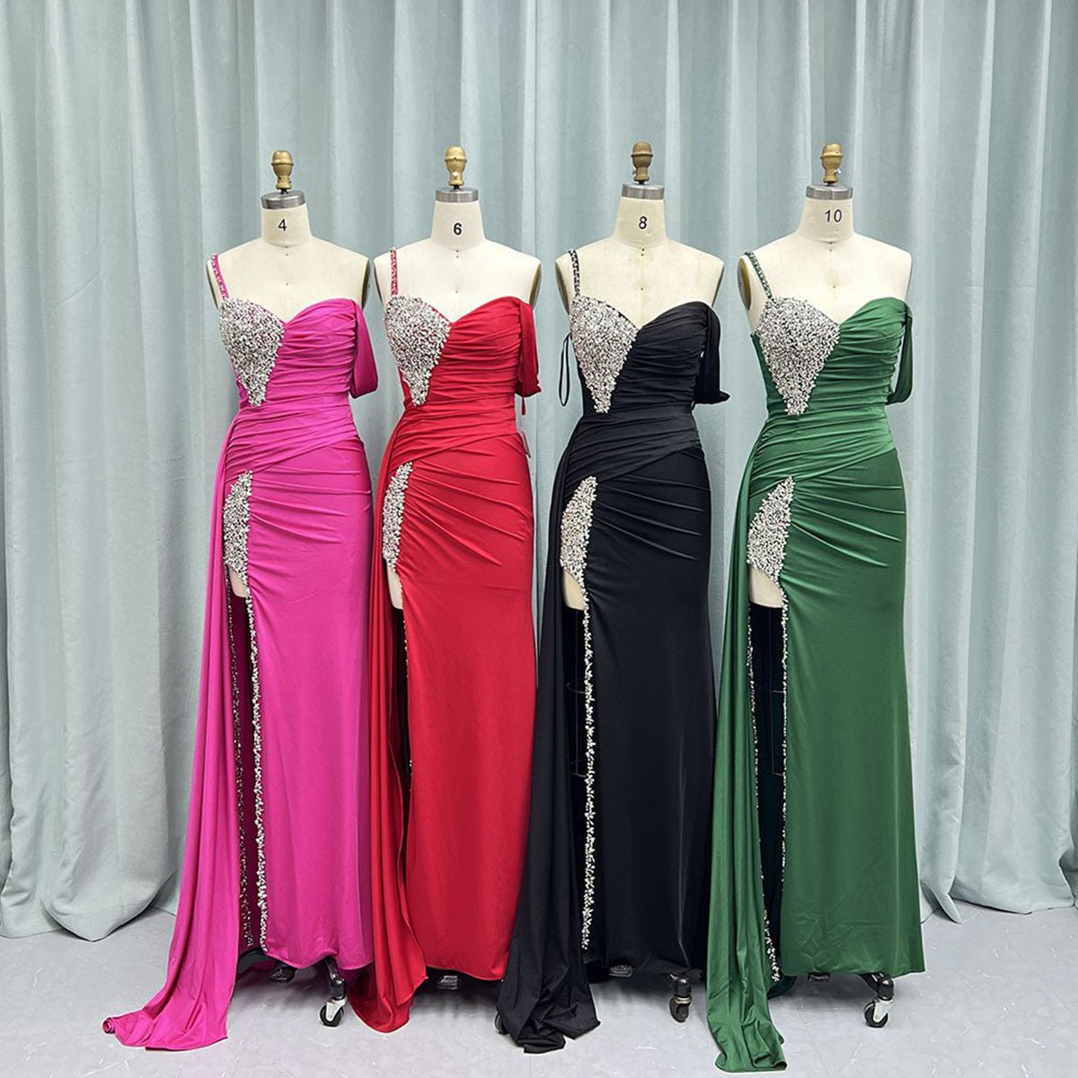 Chic Asymmertrical Beaded Long Porm Dresses
