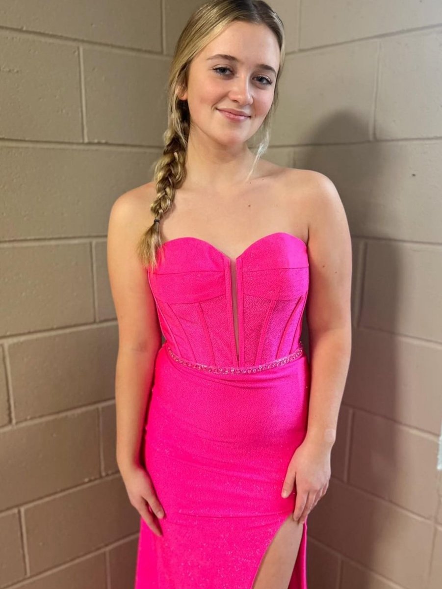 Mermaid Strapless Tight Long Prom Dresses with Slit