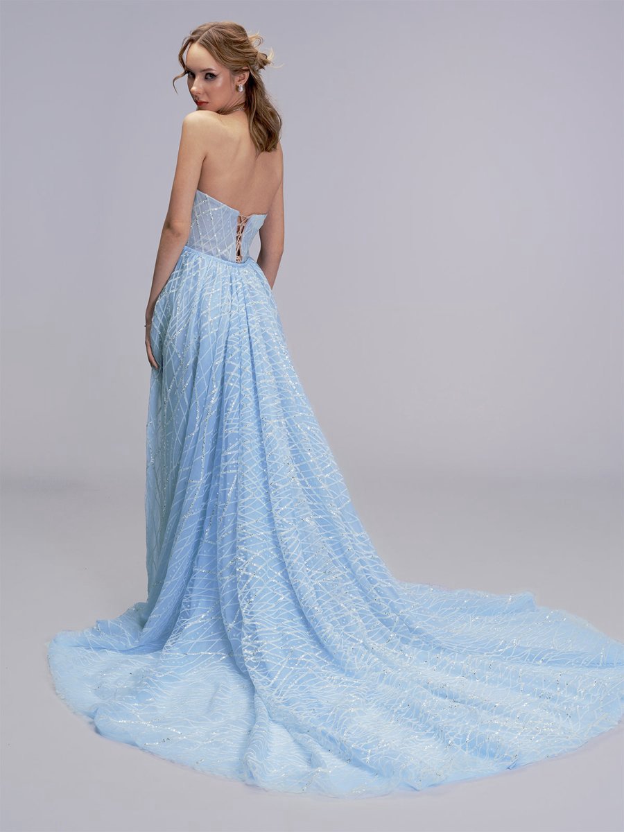 A-line Strapless Long Prom Dresses Unique Evening Dresses