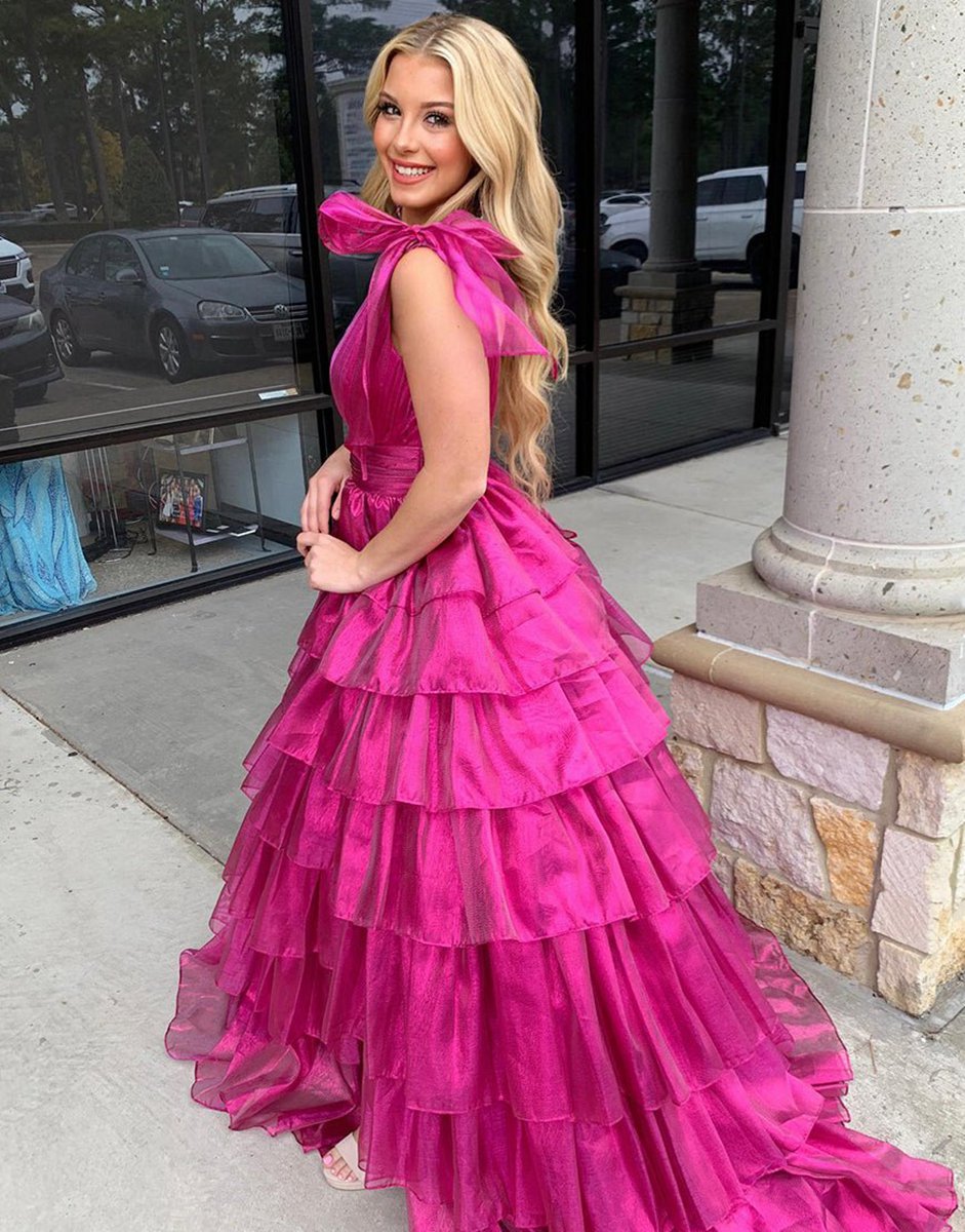 Glitter Tie Straps Plunging Neck Tie Long Prom Dresses